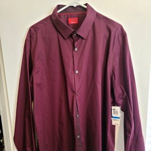 Alfani Slim Fit Burgundy Collard Button Down Dress Shirt